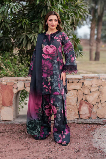 Iznik | Black Multi - Lawn Printed With Chiffon Embroidered Dupatta